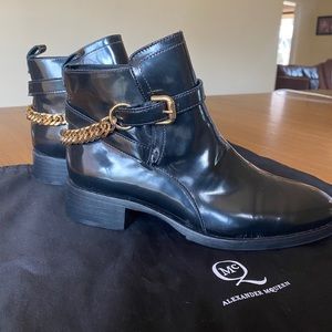 Alexander McQueen Black Leather Ankle Boots